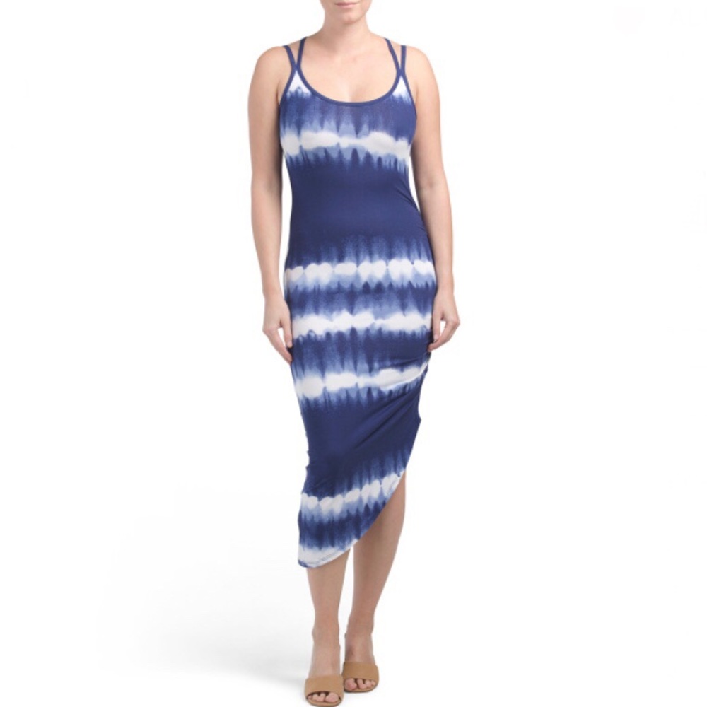 ALMOST FAMOUS Tie Dye Dress Asymmetrical Spaghetti Strap Dress Midi NWT - Picture 3 of 8